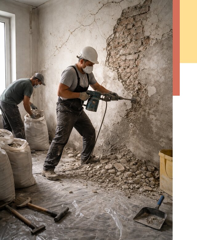 Демонтаж штукатурки со стен в Прокопьевске от 7443 руб/м² — быстро и недорого | ОТДЕЛОЧНИК-Прк