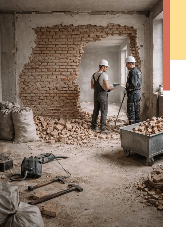 Демонтаж кирпичных стен в Прокопьевске от 4342 руб. — быстро, недорого, под ключ | ОТДЕЛОЧНИК-Прк