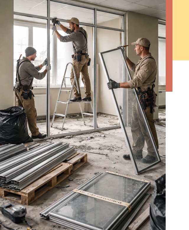 Демонтаж алюминиевых перегородок в Прокопьевске от 4342 руб. — быстро и недорого | ОТДЕЛОЧНИК-Прк