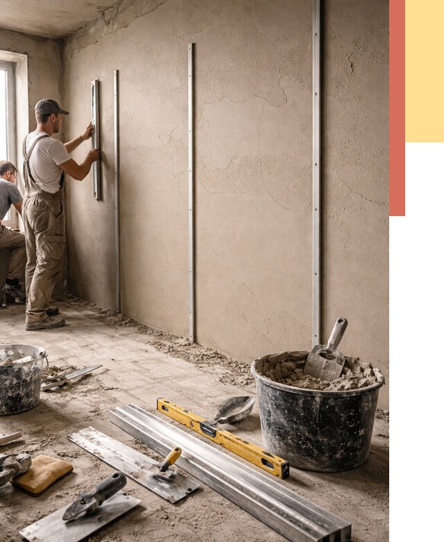 Штукатурка стен по маякам в Прокопьевске от 5685 руб./м² — выравнивание под ключ | ОТДЕЛОЧНИК-Прк