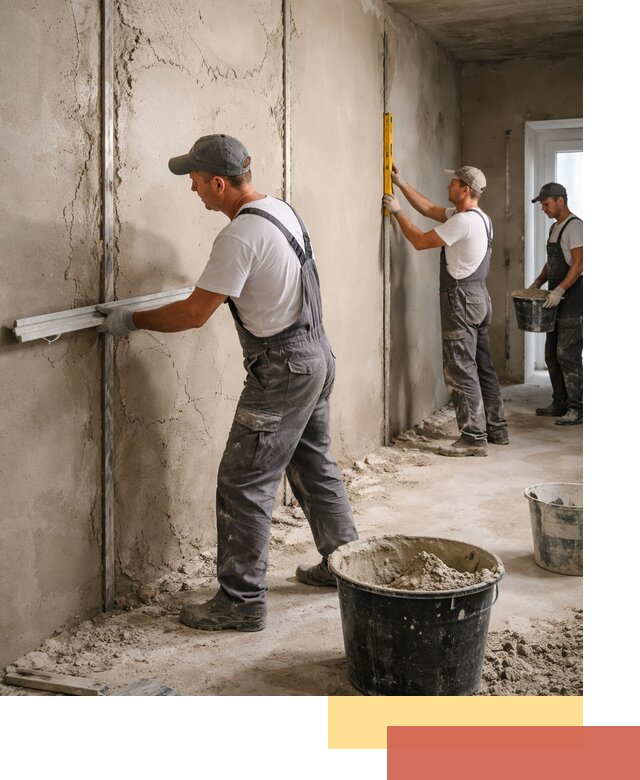 Штукатурка стен по маякам в Прокопьевске — точная и ровная поверхность