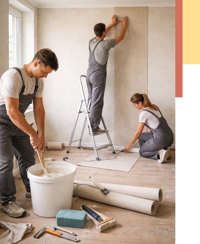 Оклейка стен обоями в Прокопьевске от 3618 руб/м2 — быстро и недорого | ОТДЕЛОЧНИК-Прк