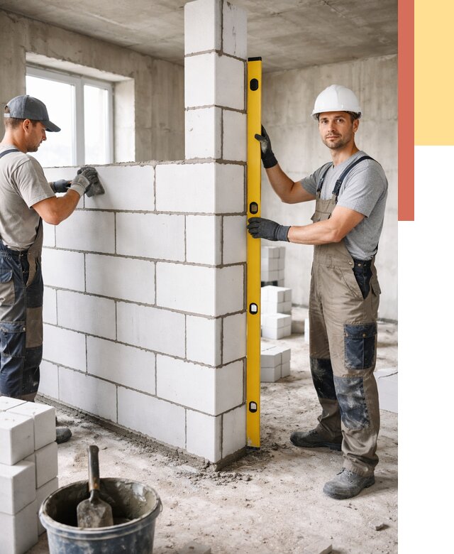 Кладка перегородок из пеноблока в Прокопьевске от 1861 руб. под ключ | ОТДЕЛОЧНИК-Прк