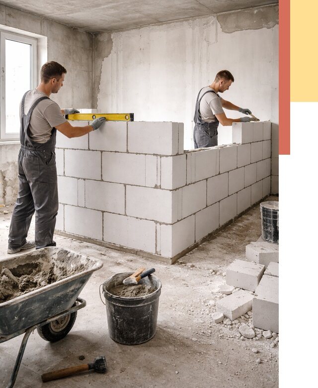 Кладка перегородок из ПГП в Прокопьевске от 2584 руб./м2 — монтаж и возведение под ключ | ОТДЕЛОЧНИК-Прк