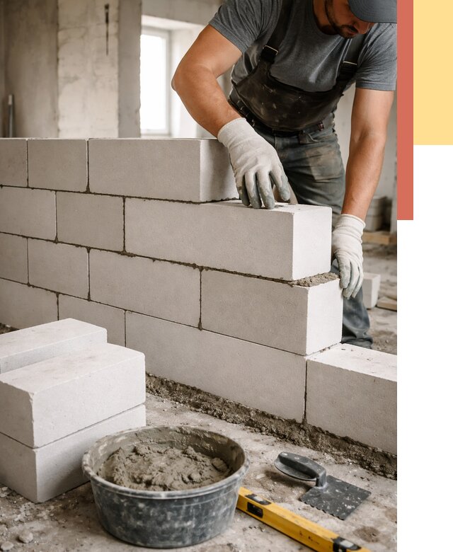 Кладка перегородок из силикатного блока в Прокопьевске от 4135 руб. под ключ | ОТДЕЛОЧНИК-Прк