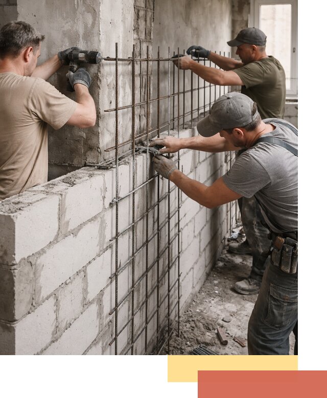 Армирование кладки перегородок в Прокопьевске профессионально и надёжно