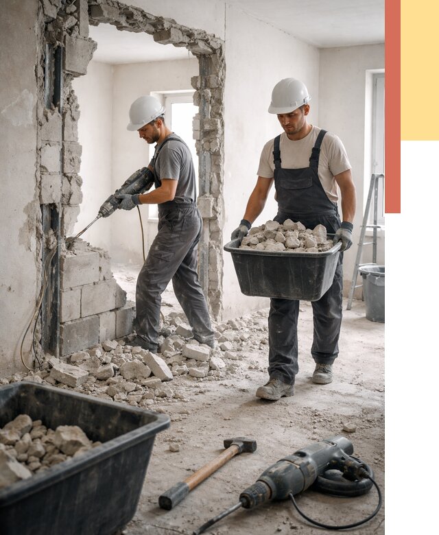 Демонтаж блоковых перегородок в Прокопьевске от 3876 руб. — быстро и недорого | ОТДЕЛОЧНИК-Прк