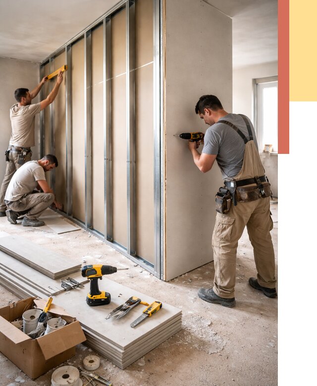 Монтаж однослойной перегородки из гипсокартона в Прокопьевске от 672 руб. | ОТДЕЛОЧНИК-Прк