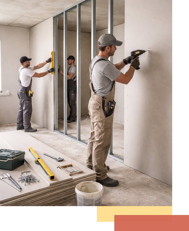 Однослойная перегородка из гипсокартона в Прокопьевске под ключ, монтаж и отделка