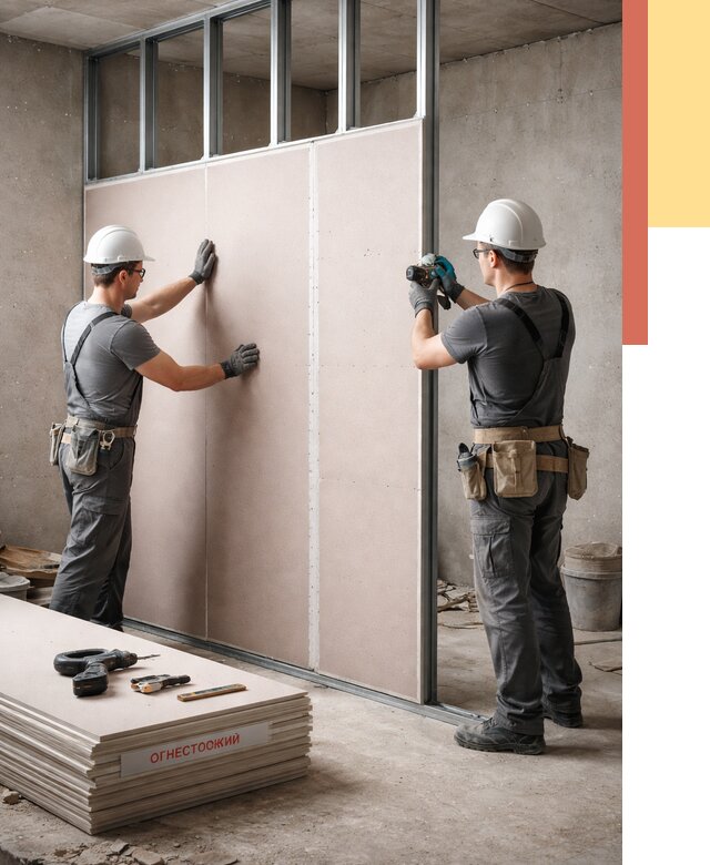 Перегородка из огнестойкого гипсокартона в Прокопьевске от 1912 руб. под ключ | ОТДЕЛОЧНИК-Прк
