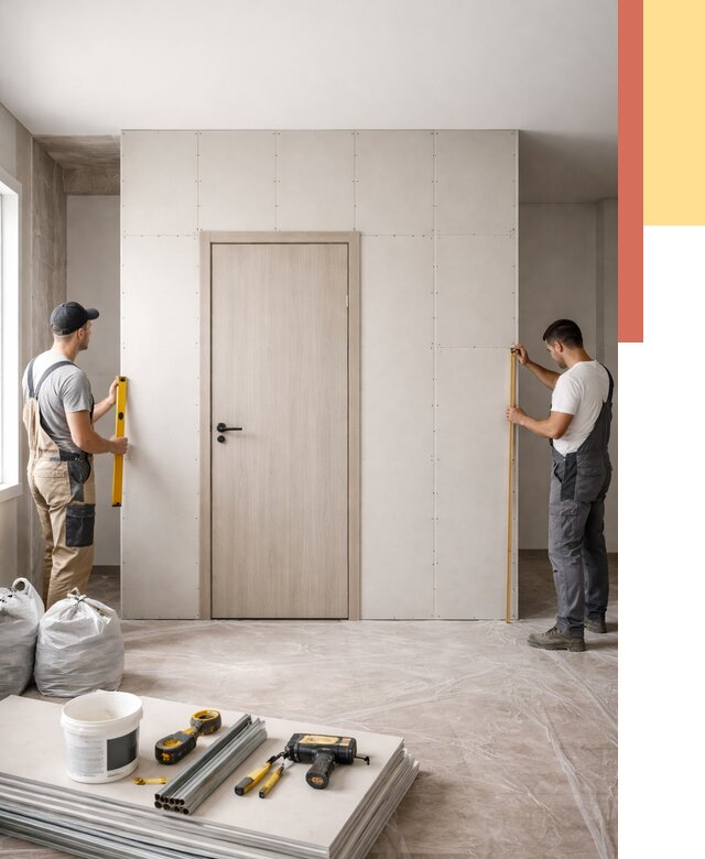 Перегородка из гипсокартона с дверью в Прокопьевске от 4652 руб. под ключ | ОТДЕЛОЧНИК-Прк