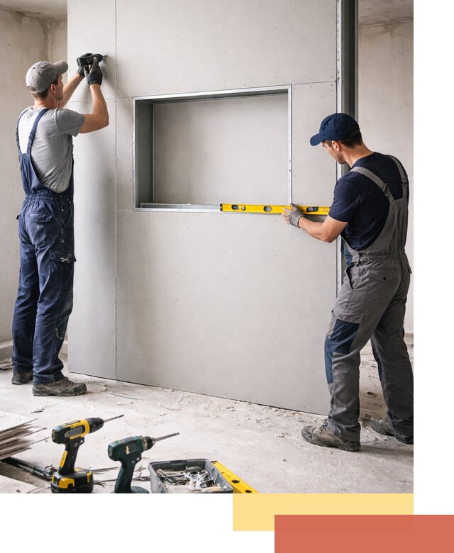 Перегородка из гипсокартона с нишей под декор в Прокопьевске