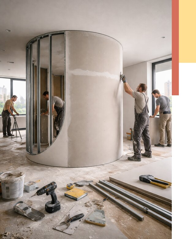 Радиусная перегородка из гипсокартона в Прокопьевске от 2998 руб. под ключ | ОТДЕЛОЧНИК-Прк