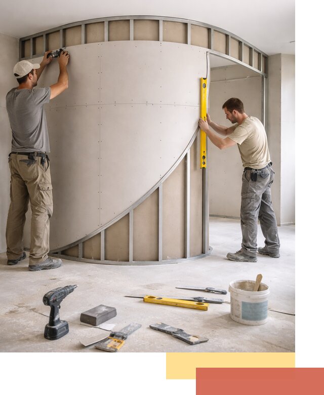 Радиусная перегородка из гипсокартона в Прокопьевске под ключ