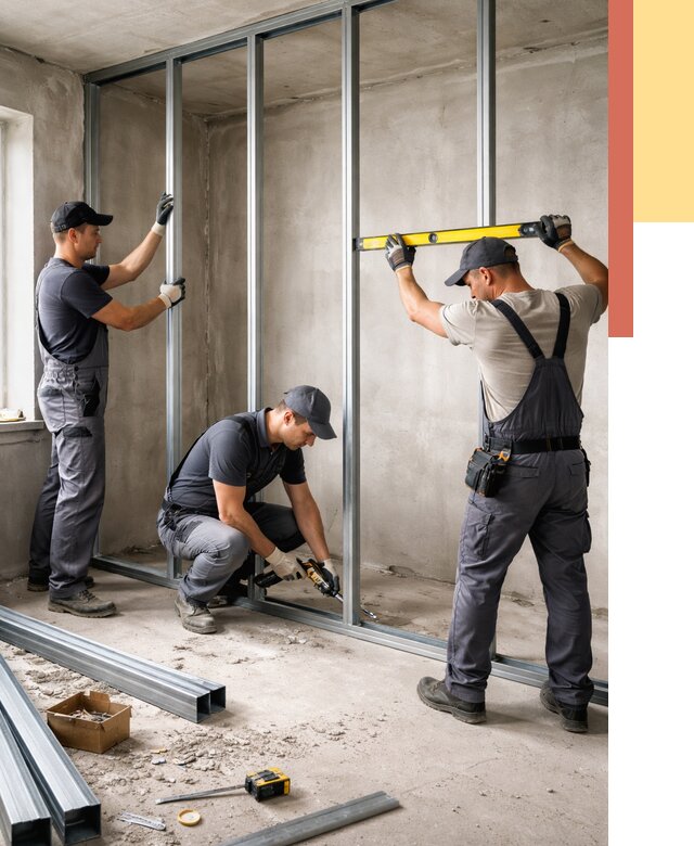 Монтаж каркаса перегородки из профиля в Прокопьевске от 775 руб. | ОТДЕЛОЧНИК-Прк