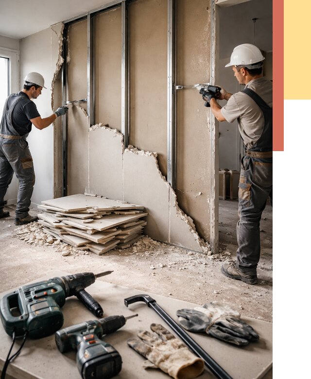 Демонтаж перегородки из гипсокартона в Прокопьевске от 1240 руб. быстро и недорого | ОТДЕЛОЧНИК-Прк