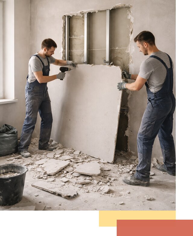 Демонтаж перегородки из гипсокартона в Прокопьевске быстрый и аккуратный