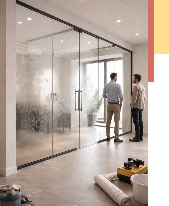 Стеклянные перегородки с рисунком в Прокопьевске от 12921 руб. монтаж и нанесение | ОТДЕЛОЧНИК-Прк