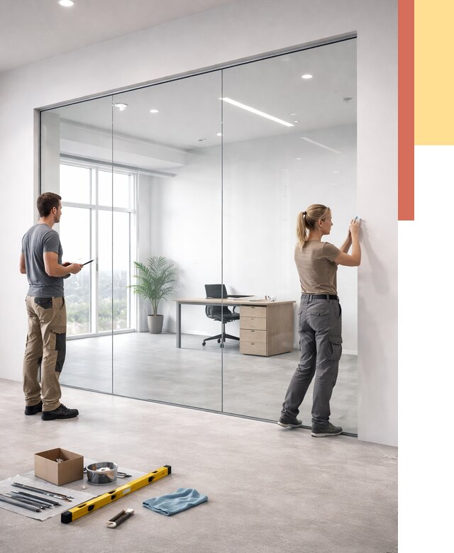 Перегородки из закаленного стекла в Прокопьевске от 9820 руб. под ключ | ОТДЕЛОЧНИК-Прк