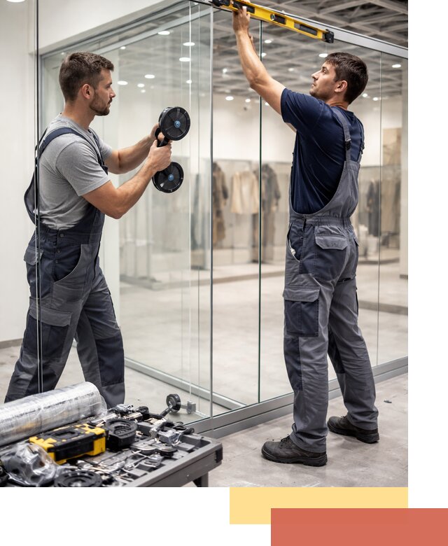 Стеклянные перегородки для магазинов в Прокопьевске — монтаж и установка