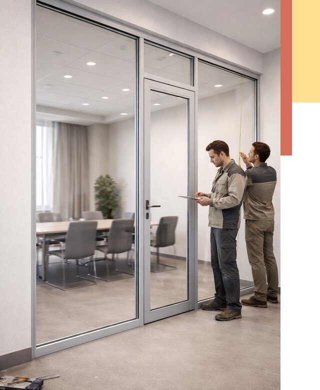 Установка и монтаж алюминиевых перегородок со стеклом в Прокопьевске от 8476 руб. | ОТДЕЛОЧНИК-Прк