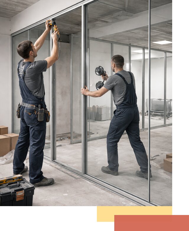 Алюминиевые перегородки со стеклом в Прокопьевске — изготовление и монтаж