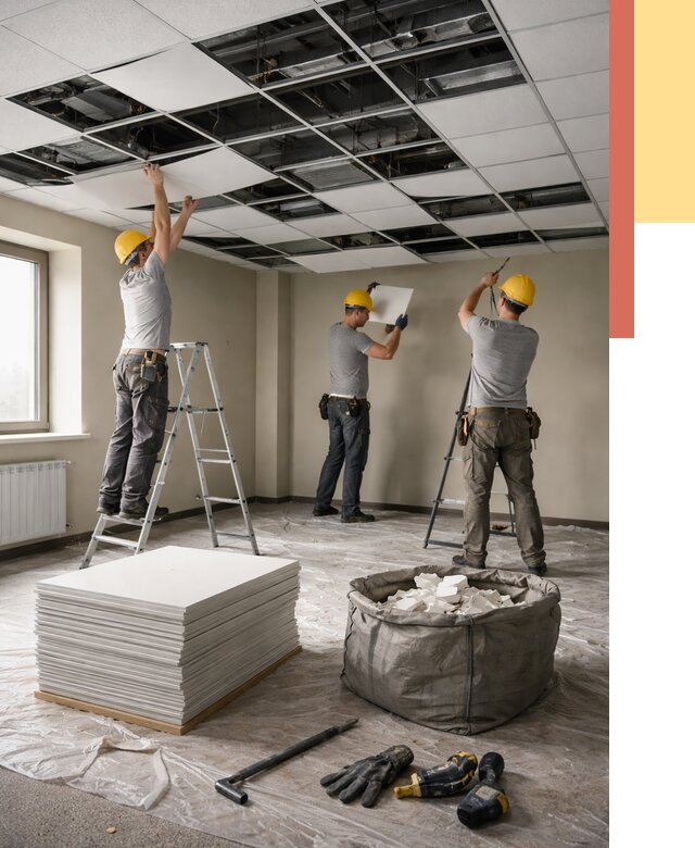 Демонтаж потолка Армстронг в Прокопьевске от 4652 руб. быстро и недорого | ОТДЕЛОЧНИК-Прк