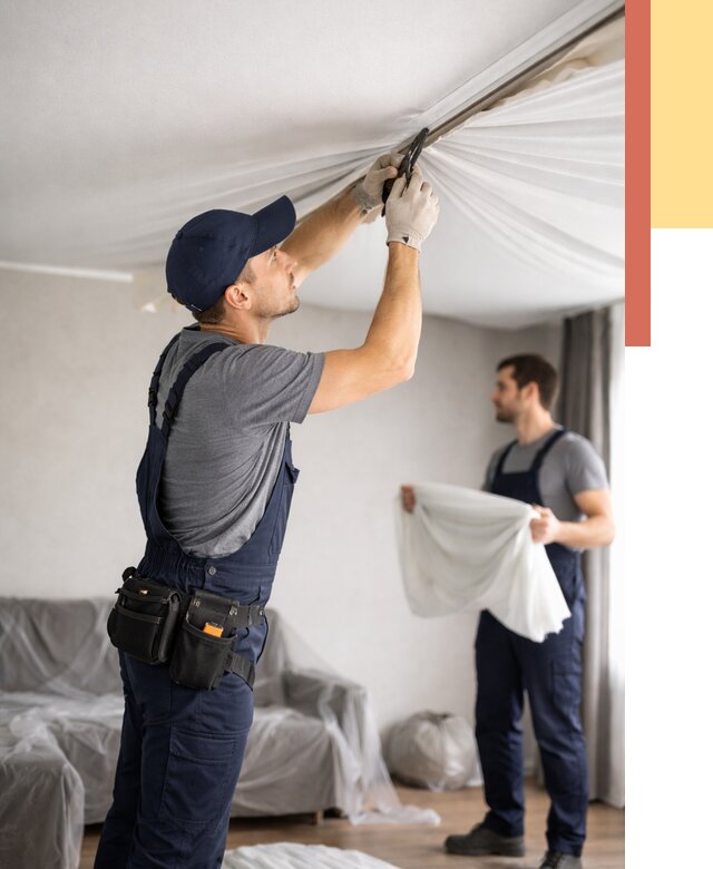 Демонтаж натяжного потолка в Прокопьевске от 4652 руб. — снятие и разбор под ключ | ОТДЕЛОЧНИК-Прк