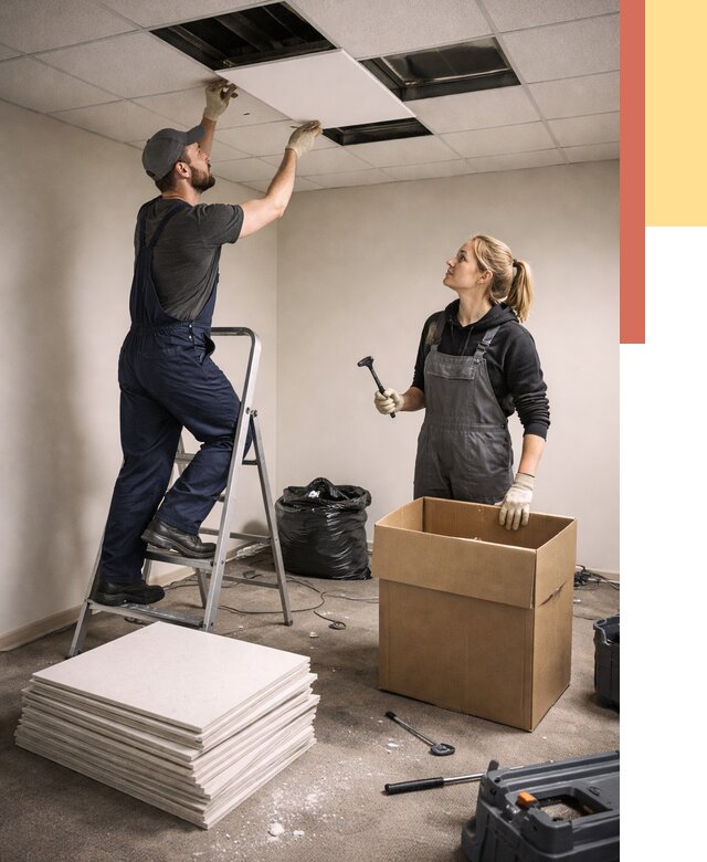 Демонтаж потолочной плитки в Прокопьевске от 4652 руб. быстро и недорого | ОТДЕЛОЧНИК-Прк