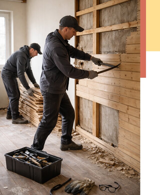 Демонтаж вагонки в Прокопьевске от 3928 руб/м2 — быстро и недорого | ОТДЕЛОЧНИК-Прк