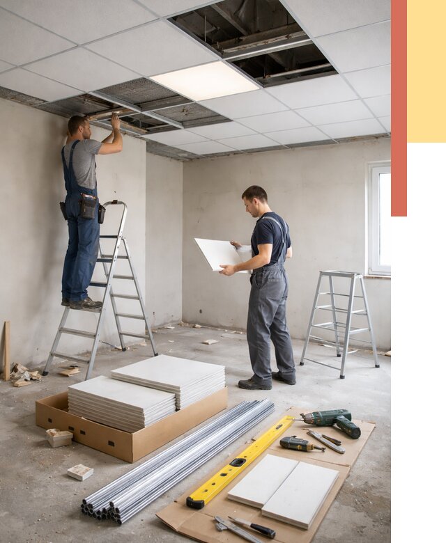 Монтаж потолка армстронг в Прокопьевске от 4652 руб/м2 — быстрая установка под ключ | ОТДЕЛОЧНИК-Прк