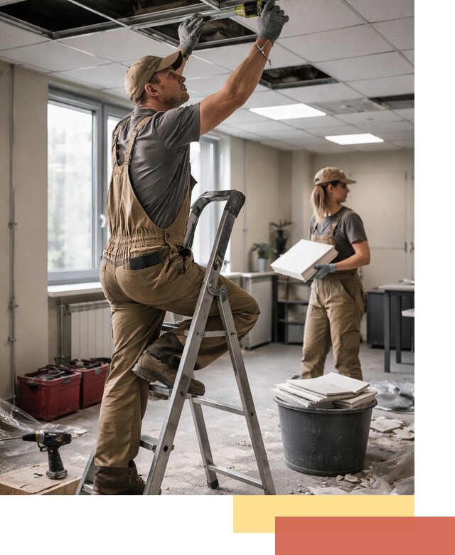 Ремонт потолка Армстронг и замена плит в Прокопьевске