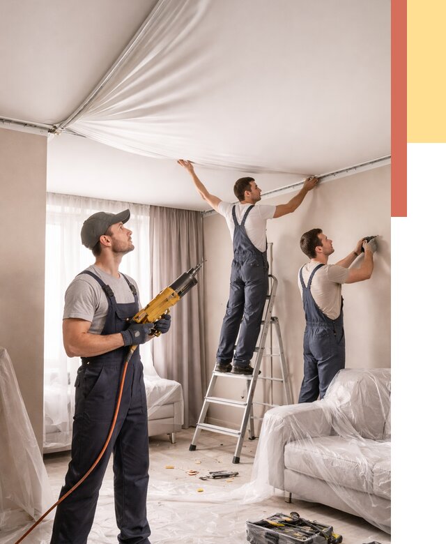 Установка натяжного потолка в Прокопьевске от 4652 руб. | Быстро и недорого — ОТДЕЛОЧНИК-Прк