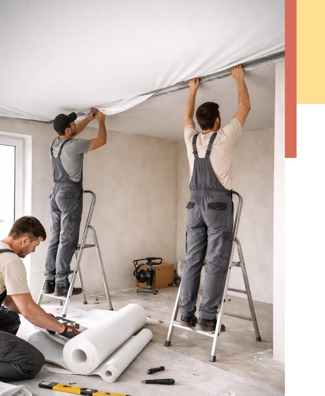 Монтаж тканевого натяжного потолка в Прокопьевске от 3618 руб. под ключ | ОТДЕЛОЧНИК-Прк