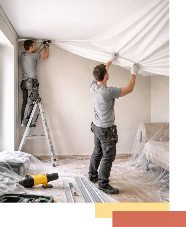 Монтаж тканевого натяжного потолка в Прокопьевске недорого и быстро