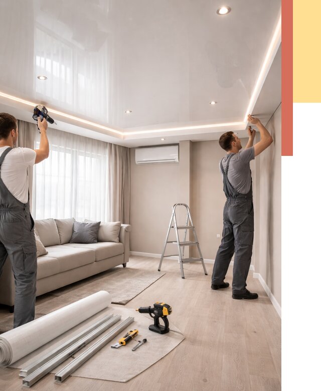 Монтаж глянцевого натяжного потолка в Прокопьевске от 775 руб. под ключ | ОТДЕЛОЧНИК-Прк