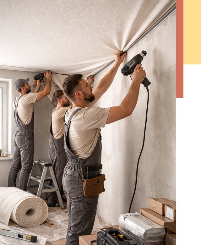 Монтаж фактурного натяжного потолка в Прокопьевске от 775 руб. — ОТДЕЛОЧНИК-Прк