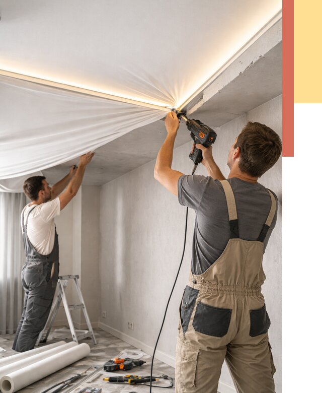 Монтаж натяжного потолка с подсветкой в Прокопьевске от 982 руб. | ОТДЕЛОЧНИК-Прк