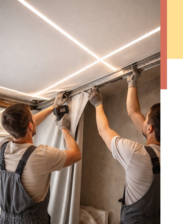 Монтаж натяжного потолка со световыми линиями в Прокопьевске от 1240 руб. | ОТДЕЛОЧНИК-Прк