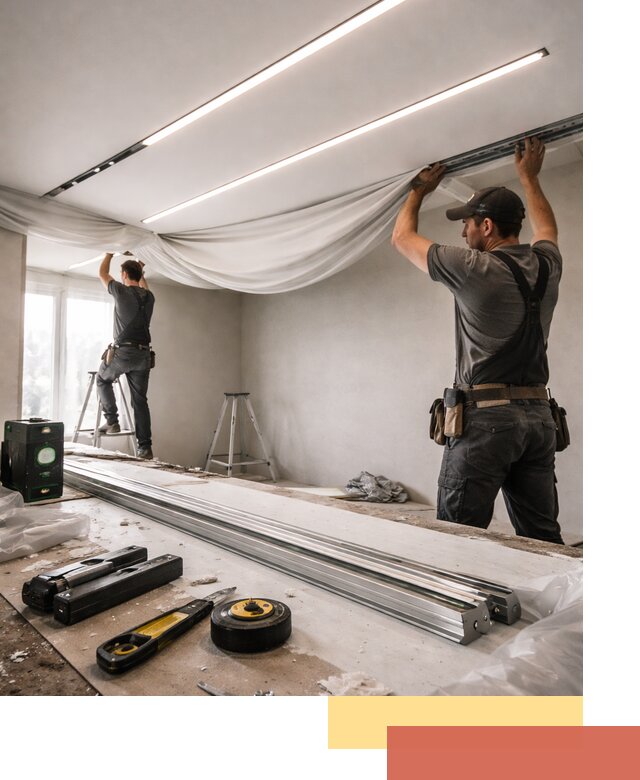 Монтаж натяжных потолков со световыми линиями в Прокопьевске