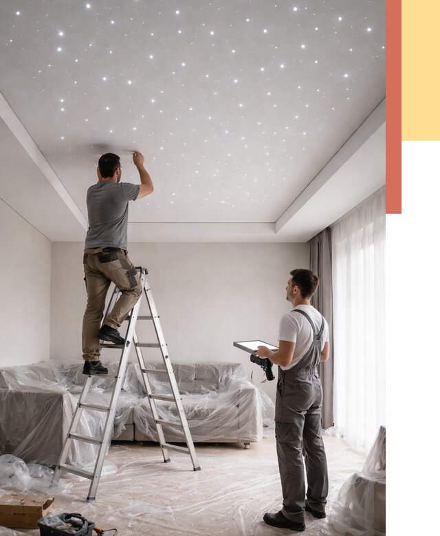 Монтаж натяжного потолка «звездное небо» в Прокопьевске от 6719 руб. | ОТДЕЛОЧНИК-Прк