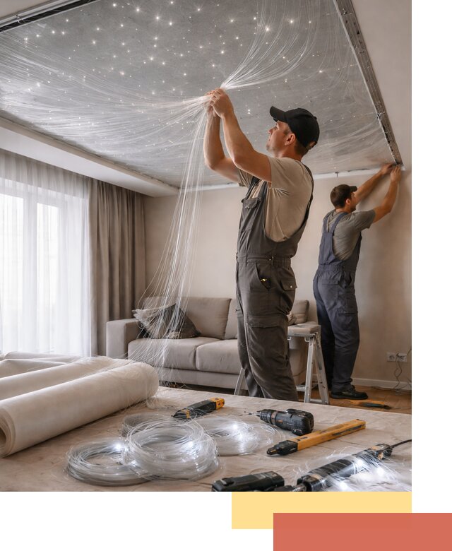 Монтаж натяжного потолка «Звездное небо» в Прокопьевске