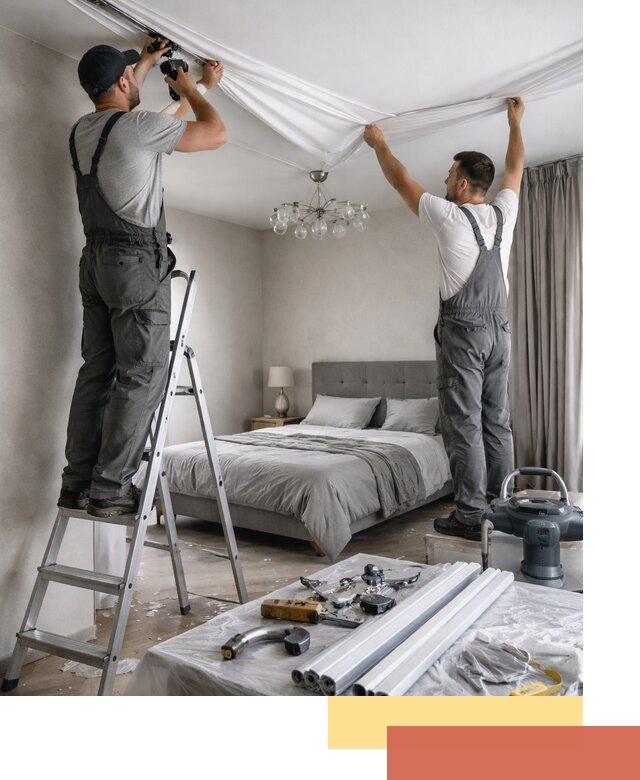 Монтаж натяжного потолка в спальне в Прокопьевске