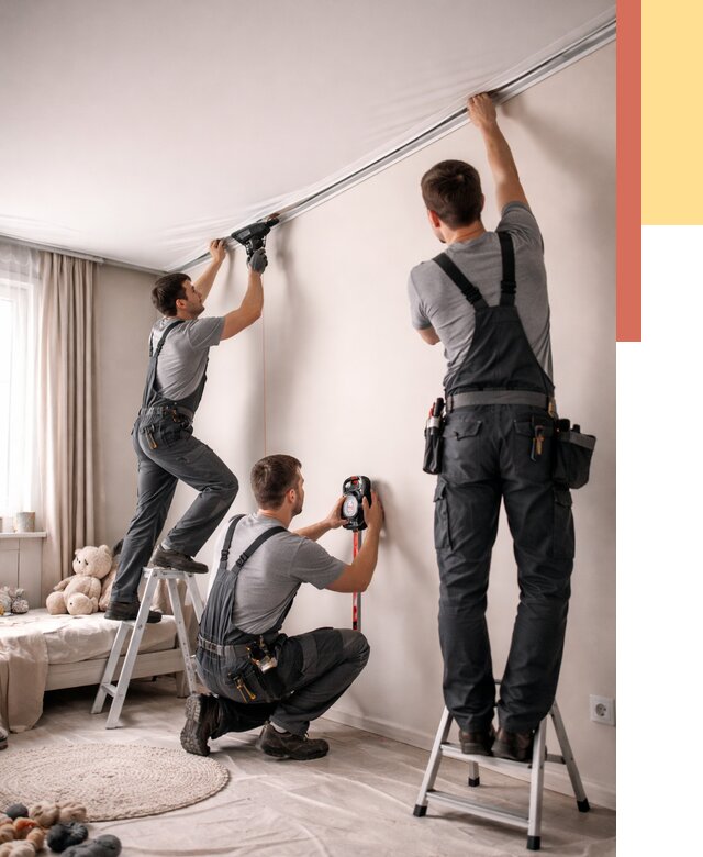 Монтаж натяжного потолка в детской в Прокопьевске от 3618 руб. — быстро и недорого | ОТДЕЛОЧНИК-Прк