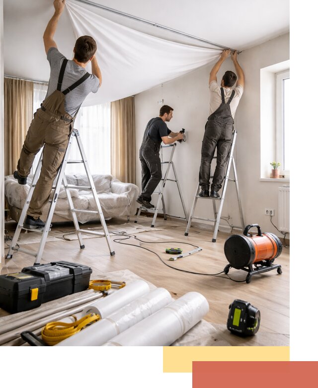 Монтаж натяжного потолка в гостиной в Прокопьевске