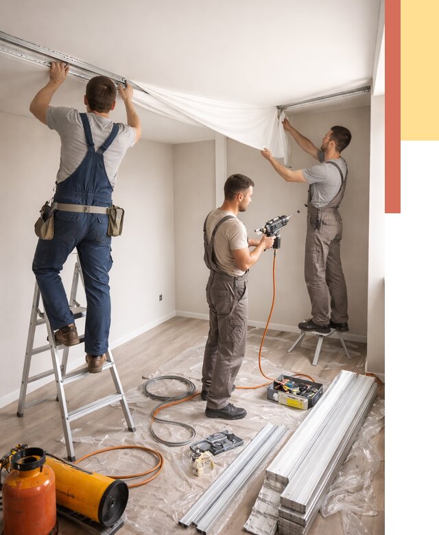 Монтаж натяжного потолка в студии в Прокопьевске от 5685 руб. — быстро и недорого | ОТДЕЛОЧНИК-Прк