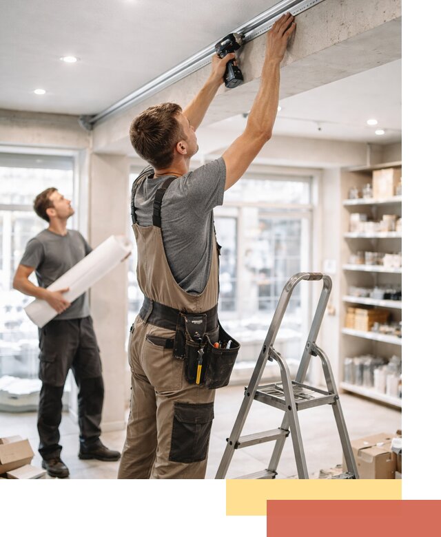 Монтаж натяжных потолков в магазине в Прокопьевске