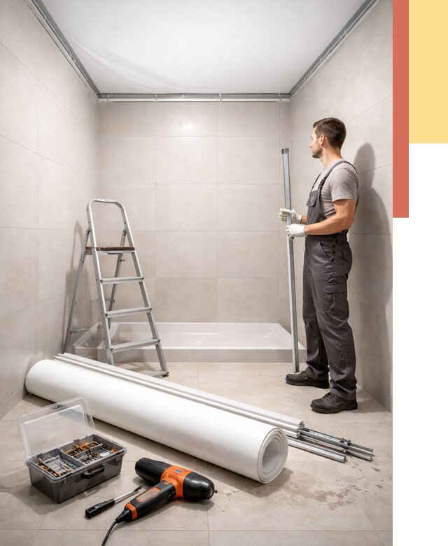 Монтаж натяжного потолка в санузле в Прокопьевске от 1912 руб. — ОТДЕЛОЧНИК-Прк