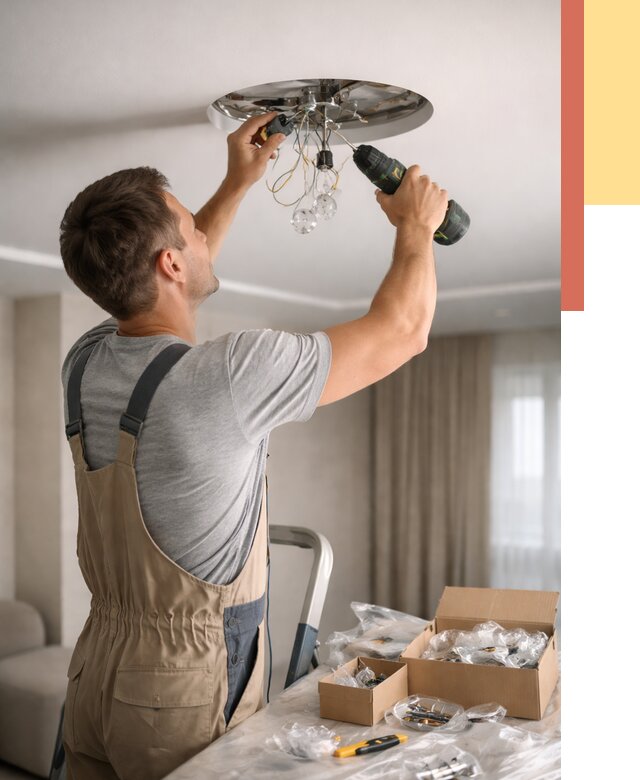 Установка люстры в натяжной потолок в Прокопьевске от 1240 руб. | Быстро и недорого — ОТДЕЛОЧНИК-Прк