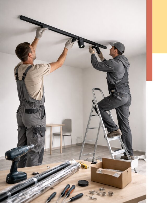 Установка трековых светильников в натяжной потолок в Прокопьевске от 4342 руб. | ОТДЕЛОЧНИК-Прк